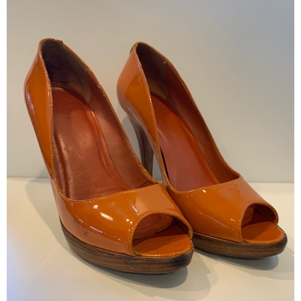 Aldo “Leofa” Burnt Orange Patent Peep Toe Pumps